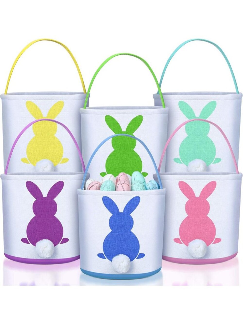 Easter Bunny Basket Bags - 6 Pcs Canvas Rabbit Totes for Egg Hunts & Gifts